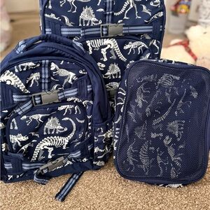 Pottery Barn Kids Blue Dinosaur Skeleton Backpack Set